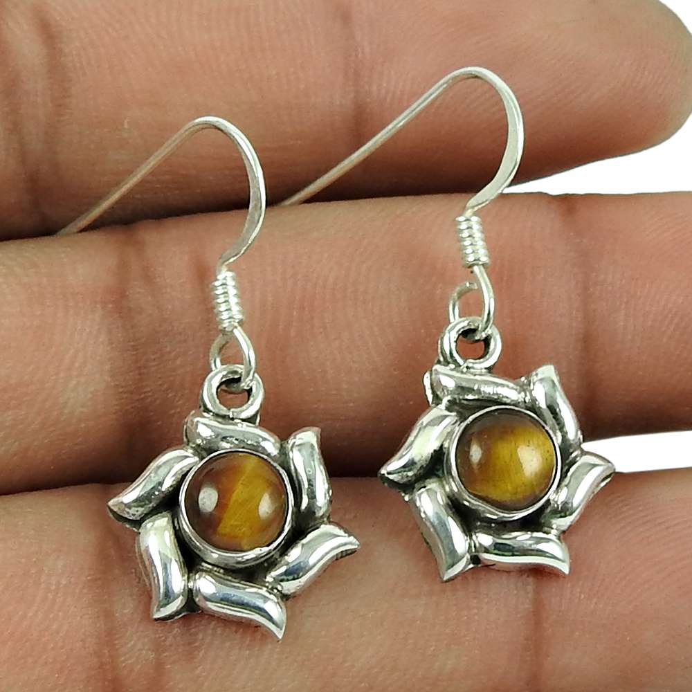 Scrumptious 925 Sterling Silver Tiger Eye Gemstone Earrings Handmade Jewellery