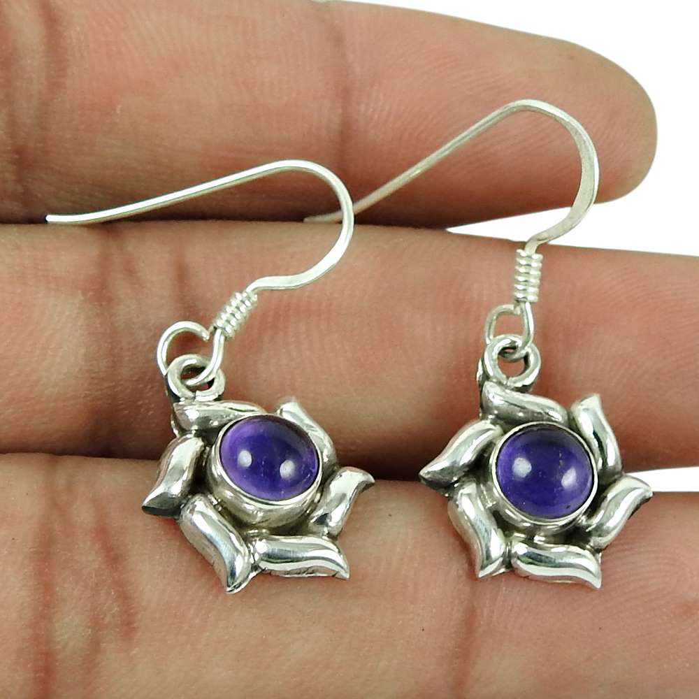 Dainty 925 Sterling Silver Amethyst Gemstone Earrings Handmade Jewellery