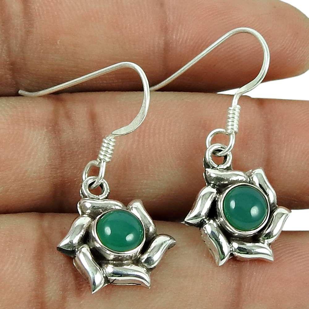 Well-Favoured 925 Sterling Silver Green Onyx Gemstone Earrings