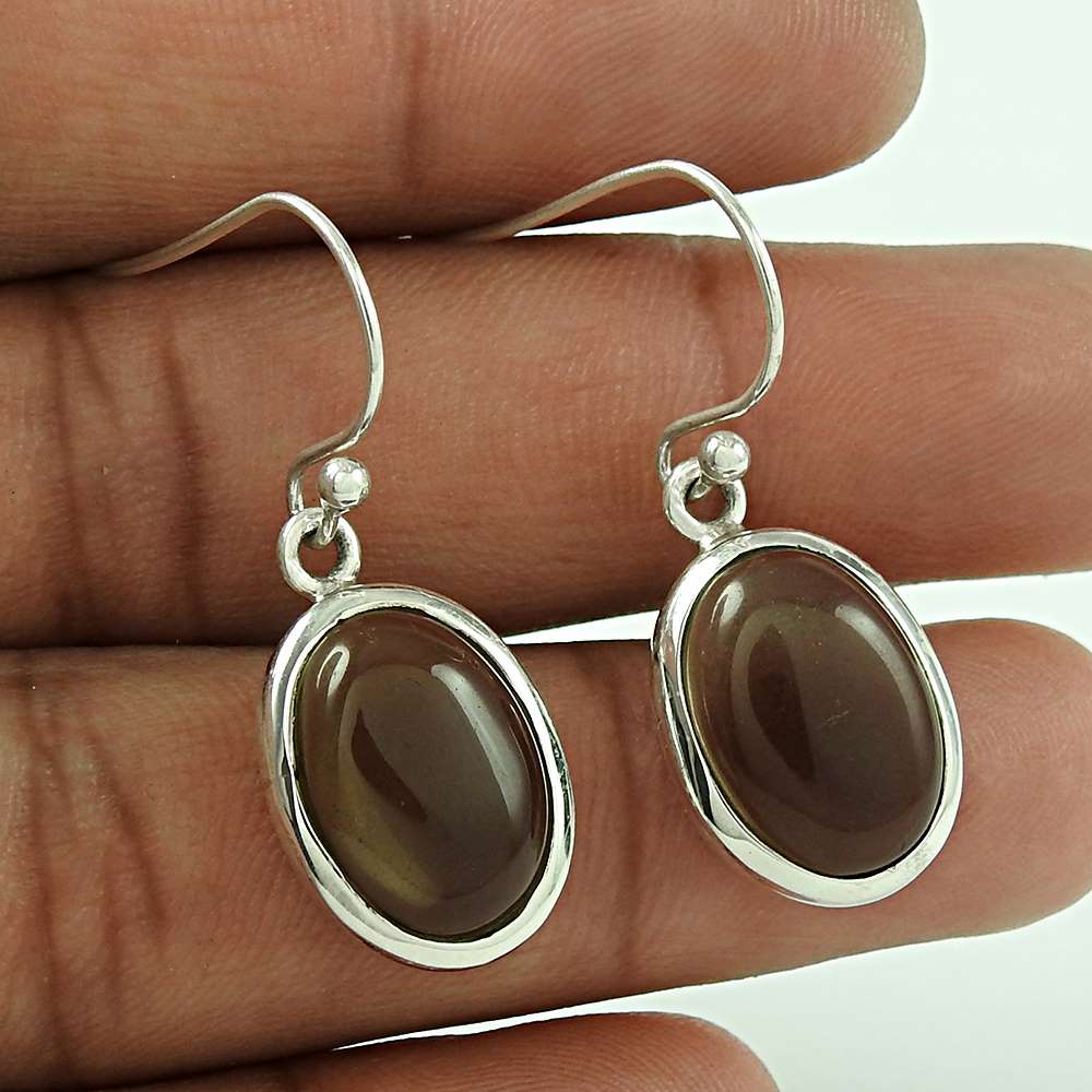 Natural Smoky Quartz Dangle Tribal Earrings 925 Silver For Girls X12
