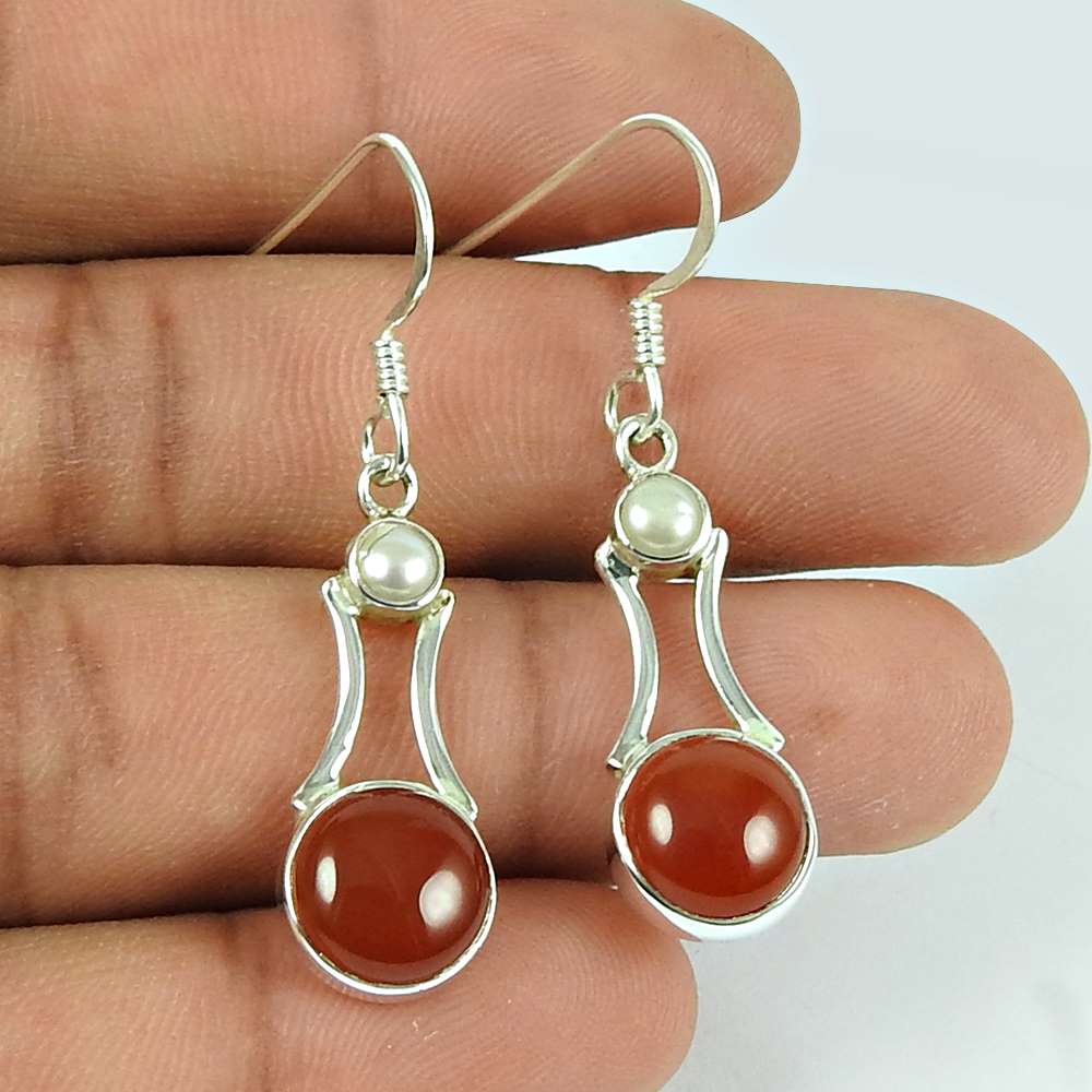 Dainty Carnelian Gemstone Sterling Silver Earrings 925 Sterling Silver Vintage Jewellery