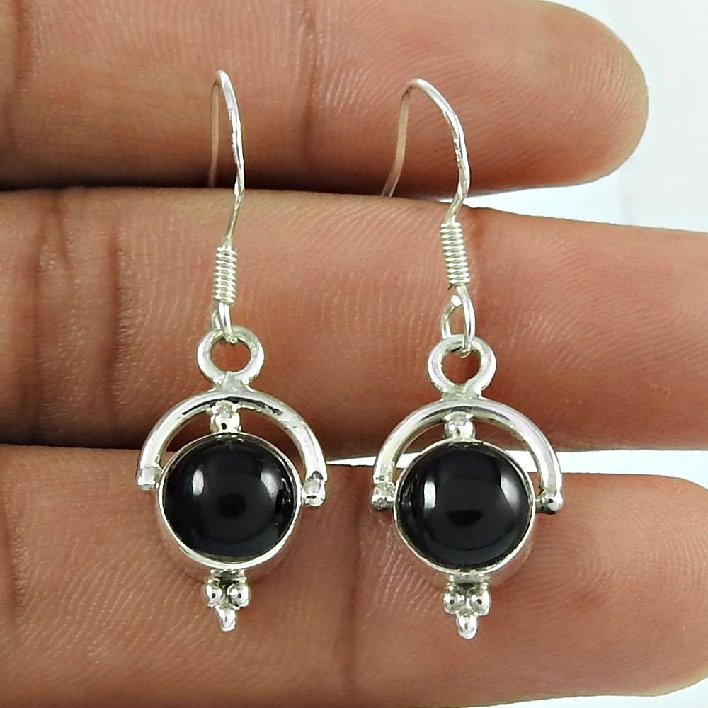 Rattling Black Onyx Gemstone 925 Sterling Silver Dangle Earrings Jewellery
