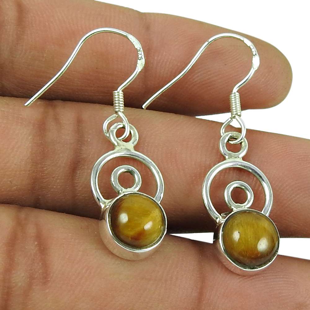 Designer 925 Sterling Silver Tiger Eye Gemstone Earrings