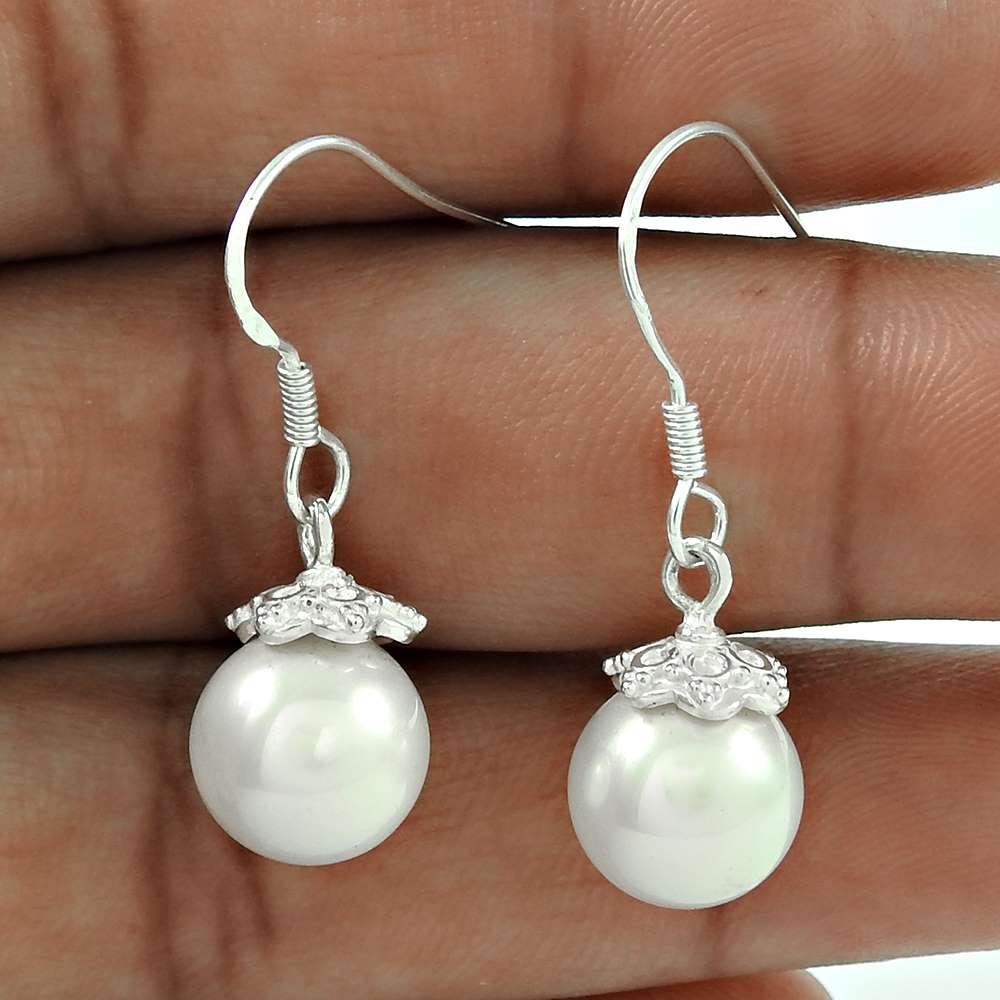 Gift For Her 925 Silver Natural Pearl Gemstone Dangle Boho Earrings X13