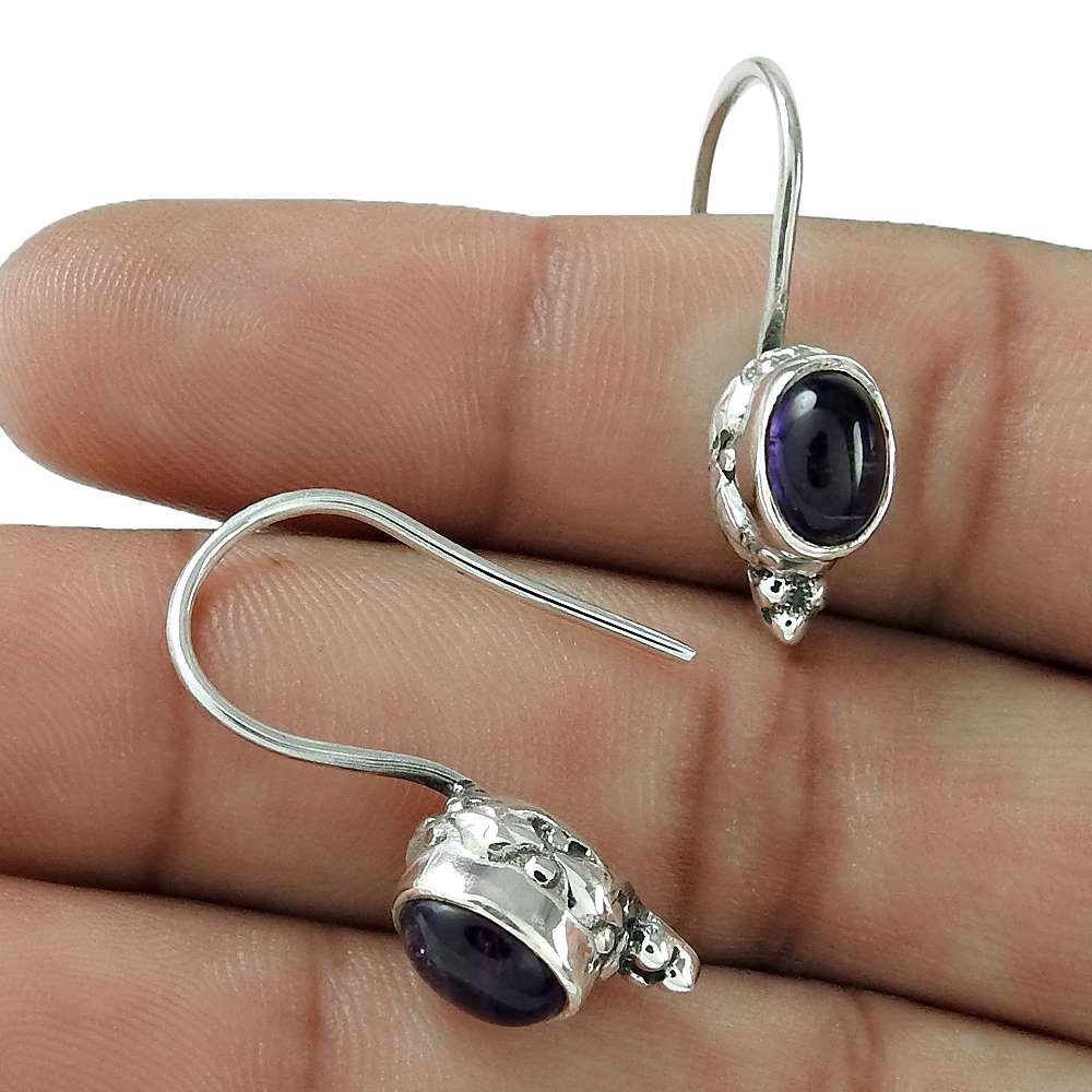 Natural Amethyst Gemstone 925 Silver Dangle Boho Earrings For Girls I14