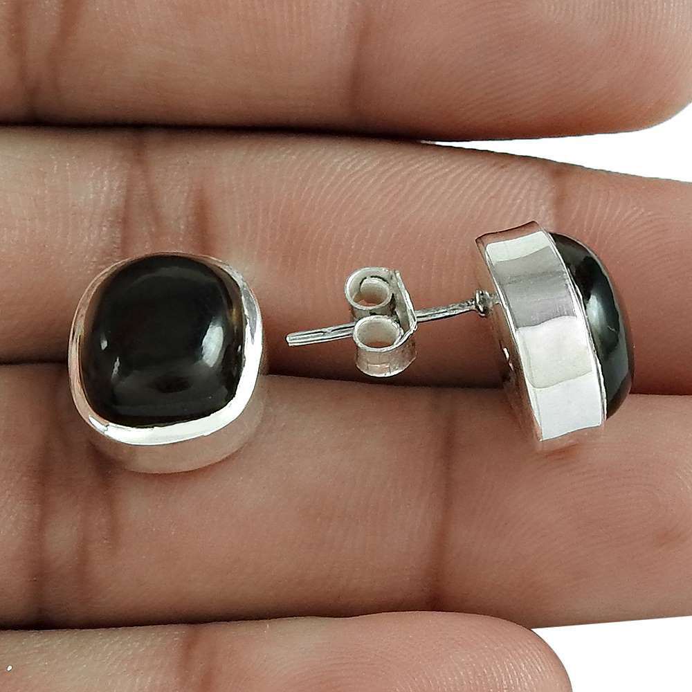 Anniversary Gift For Her Natural Smoky Quartz Stud Boho Earrings 925 Silver W14