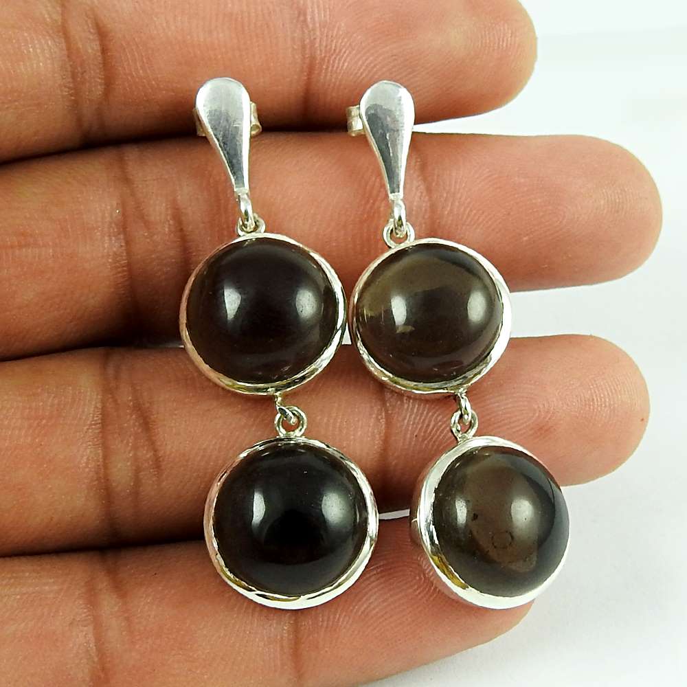 Classic Smoky Quartz Gemstone 925 Sterling Silver Drop Earrings Jewellery