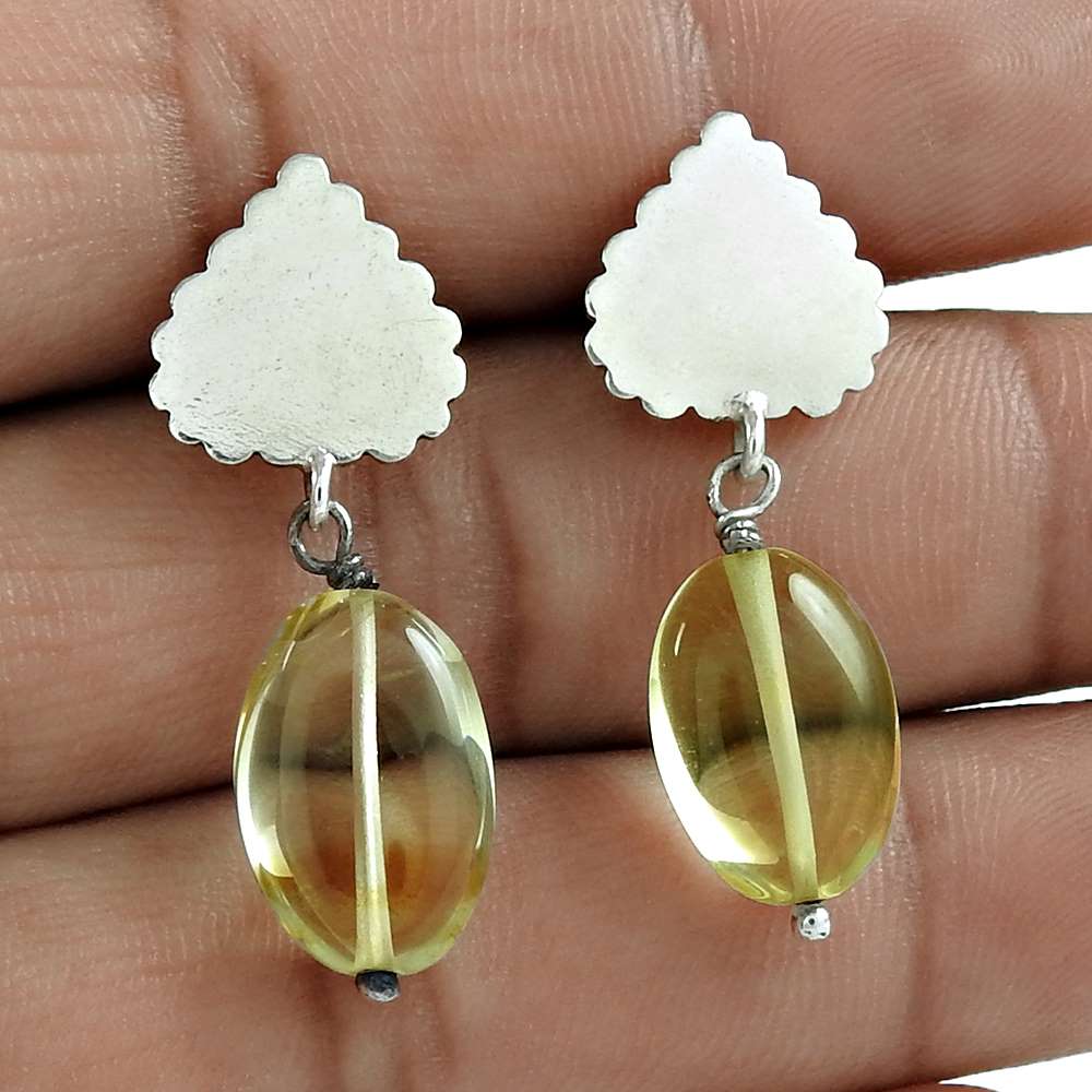 Gift For Her Natural Citrine Dangle Bohemian Earrings 925 Silver Q3
