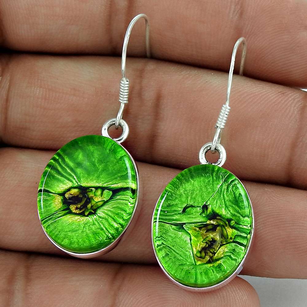 Woman Gift 925 Silver Natural Dico Glass Gemstone Dangle Earrings M1