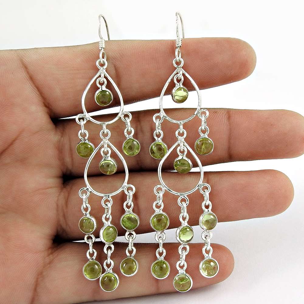 Woman Gift Natural Peridot Gemstone Earrings 925 Sterling Silver R2