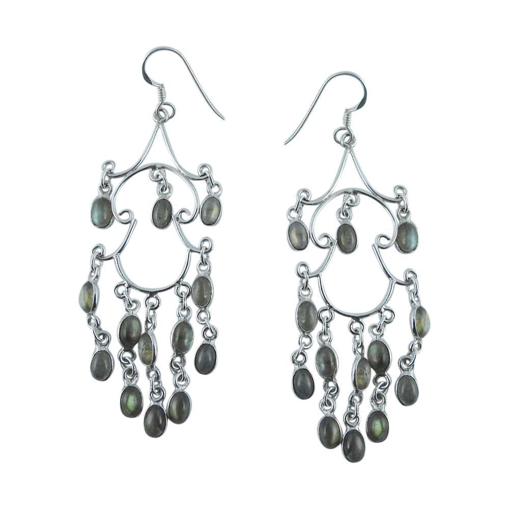 Natural Labradorite Gemstone Dangle Tribal Blue Earrings 925 Silver A17