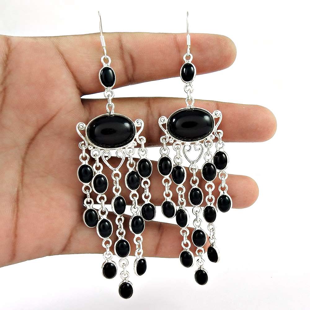 Scenic Black Onyx Gemstone Sterling Silver Earrings Jewelry Fabricant