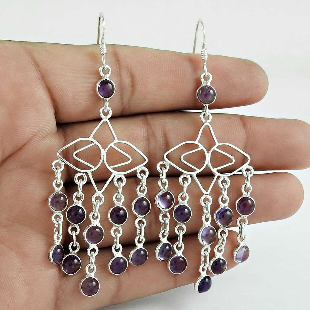 Wedding Gift For Her 925 Silver Natural Amethyst Dangle Tribal Earrings G17