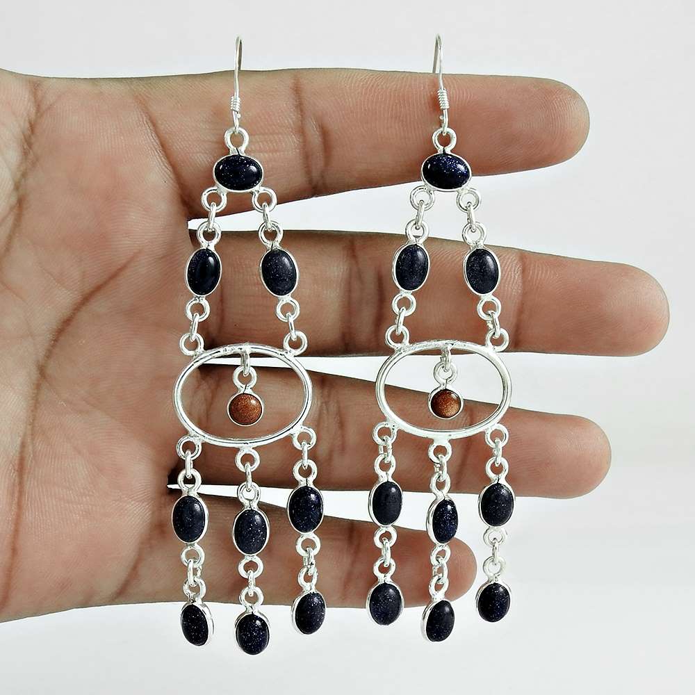 Gift For Her 925 Silver Natural Sunstone Gemstone Dangle Boho Earrings R17