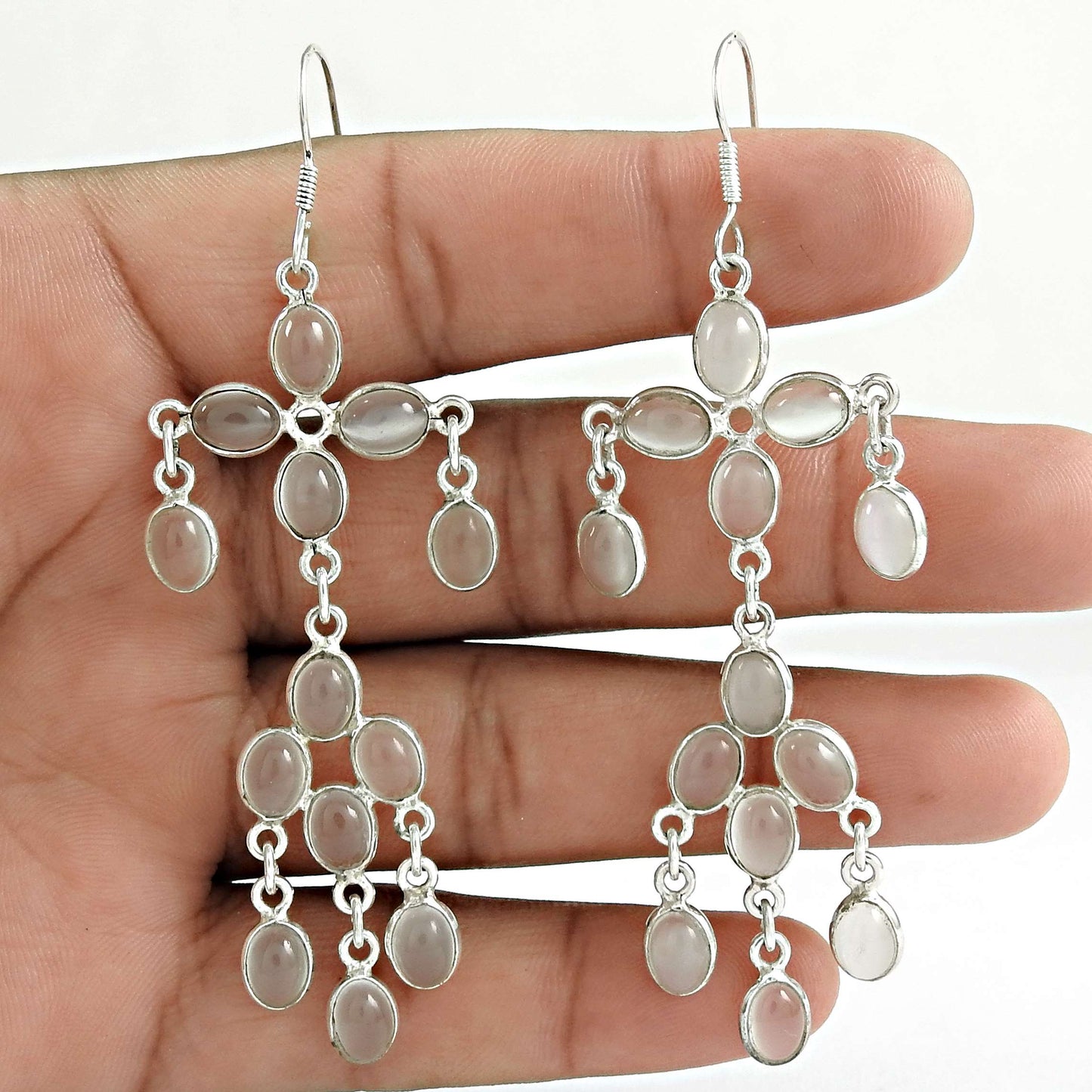 Gift For Her 925 Silver Natural Moonstone Dangle Vintage Earrings Y17