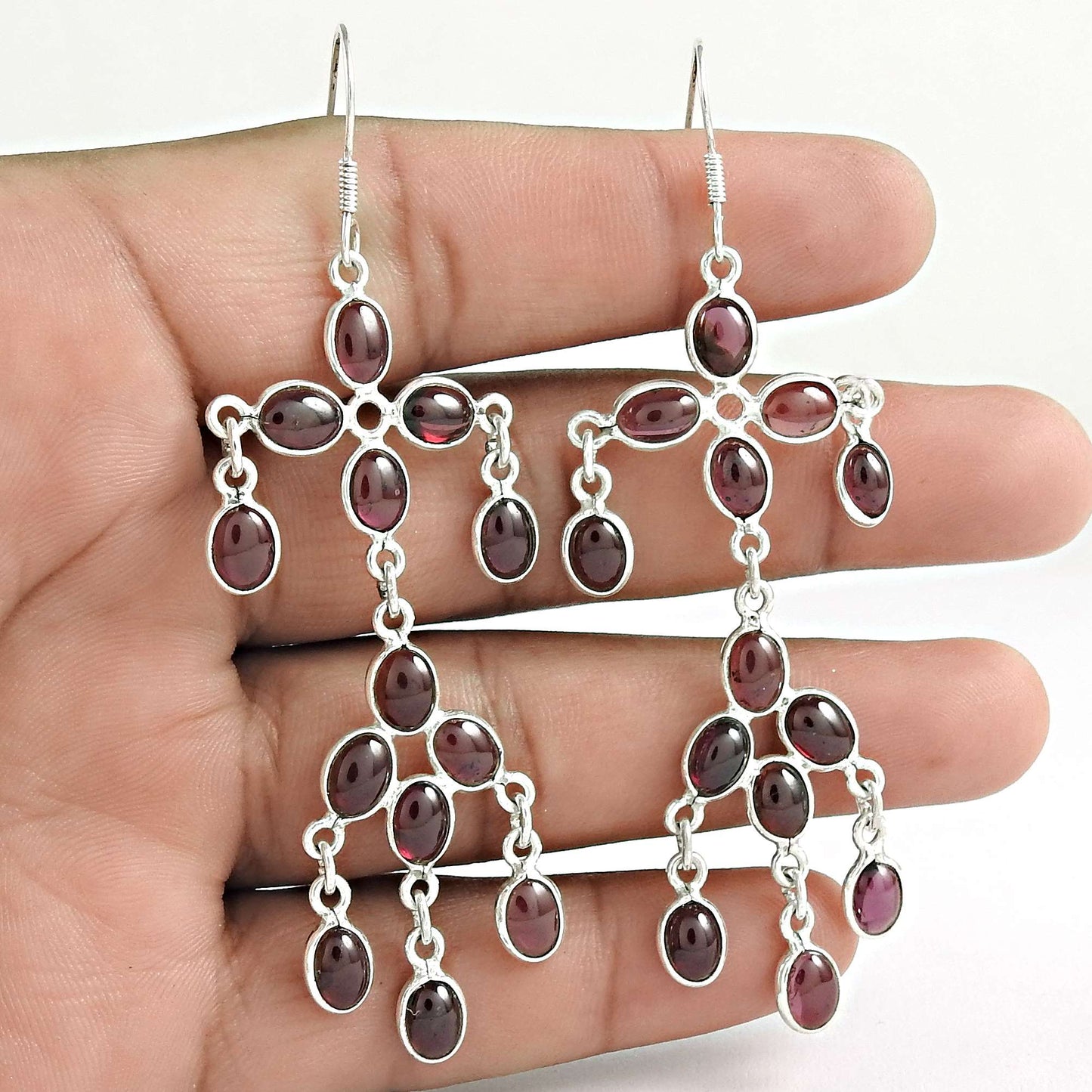 Natural Garnet Gemstone Dangle Boho Earrings 925 Sterling Silver A18