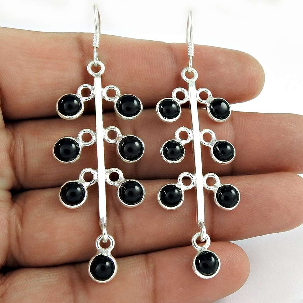 Anniversary Gift For Her Natural Onyx Dangle Boho Earrings 925 Silver D18