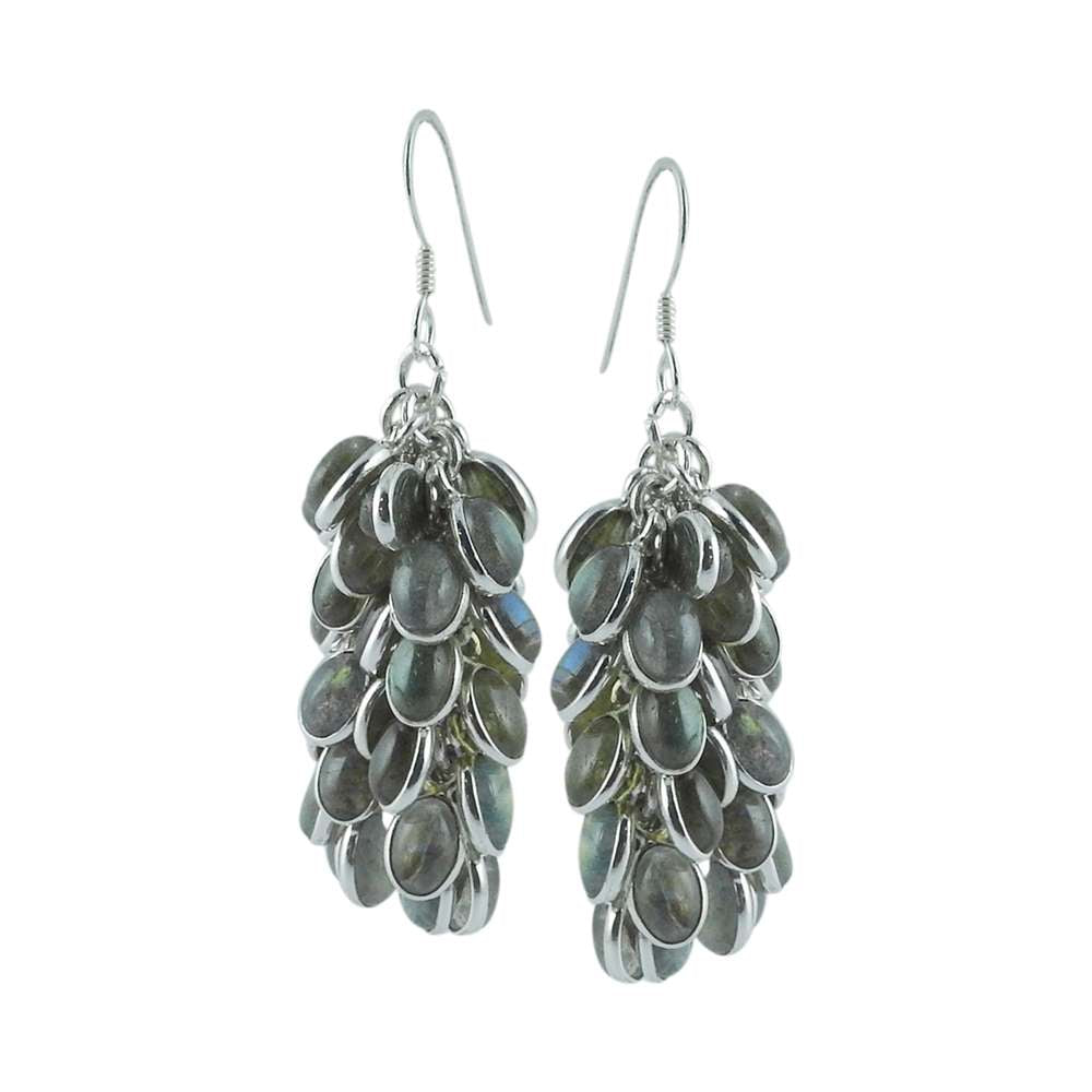 Natural Labradorite Gemstone Dangle Bohemian Earrings 925 Silver E2