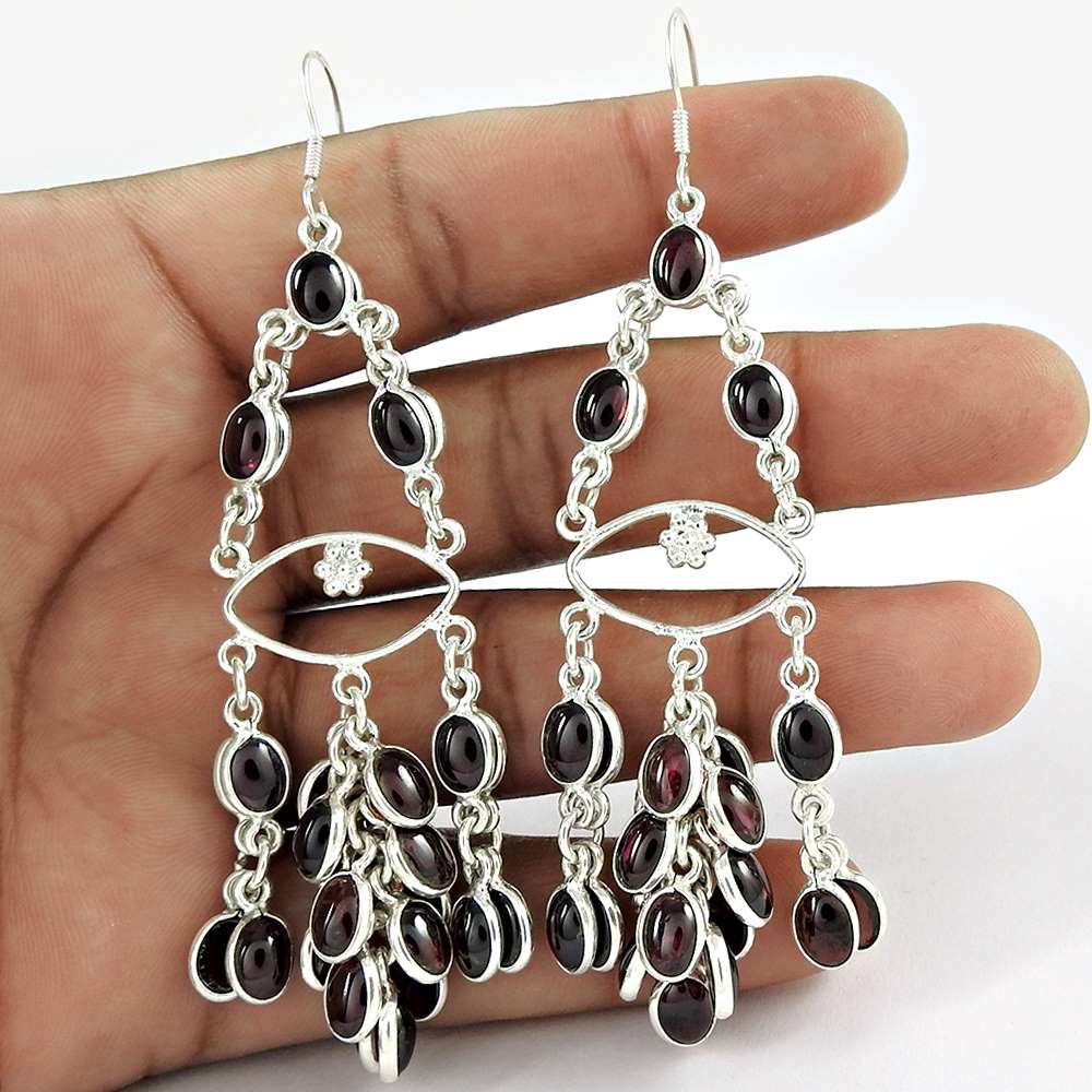 indian silver jewelry Rare Garnet Gemstone Earrings Supplier