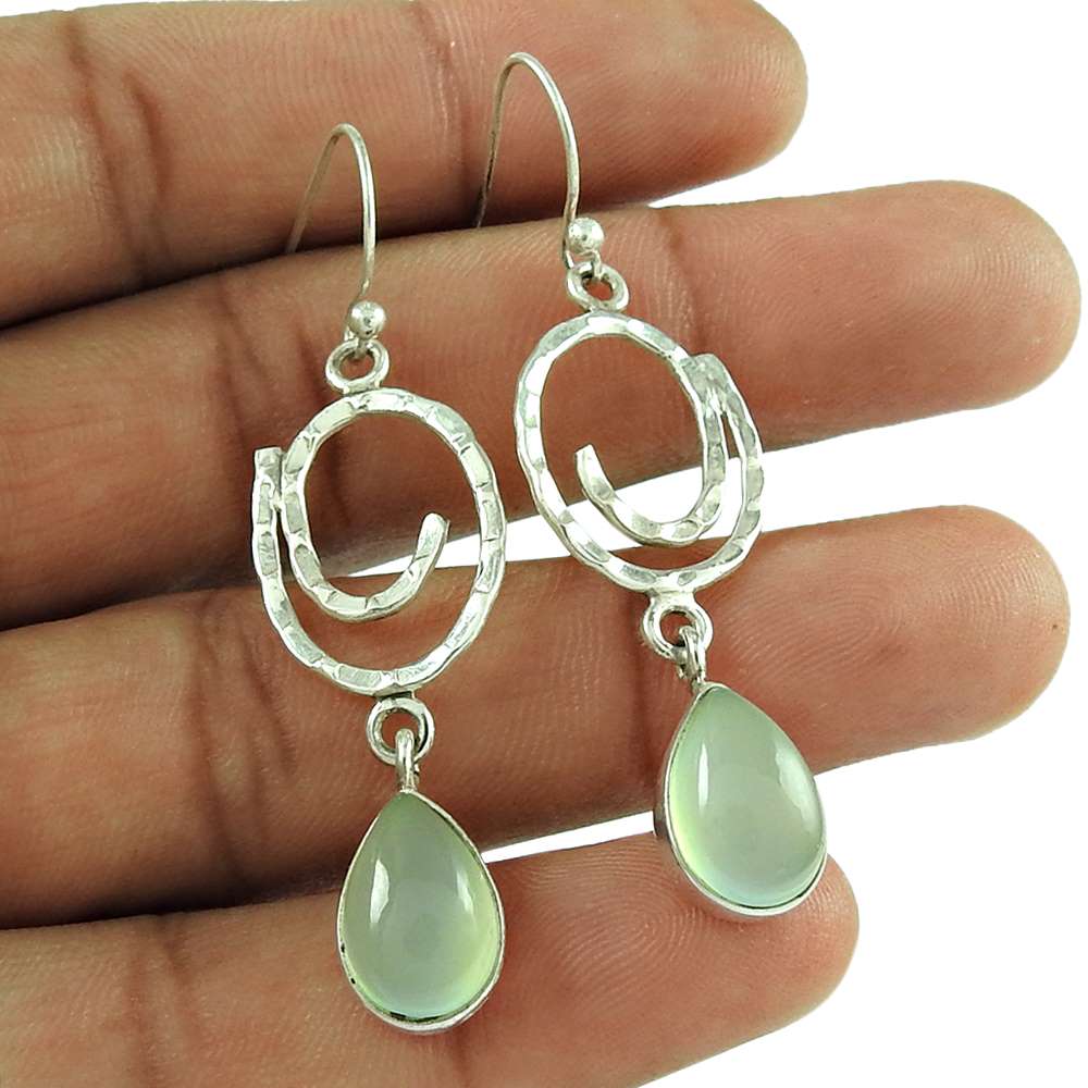 Possessing Good Fortune Chalcedony Gemstone 925 Sterling Silver Indian Dangle Earrings Jewellery