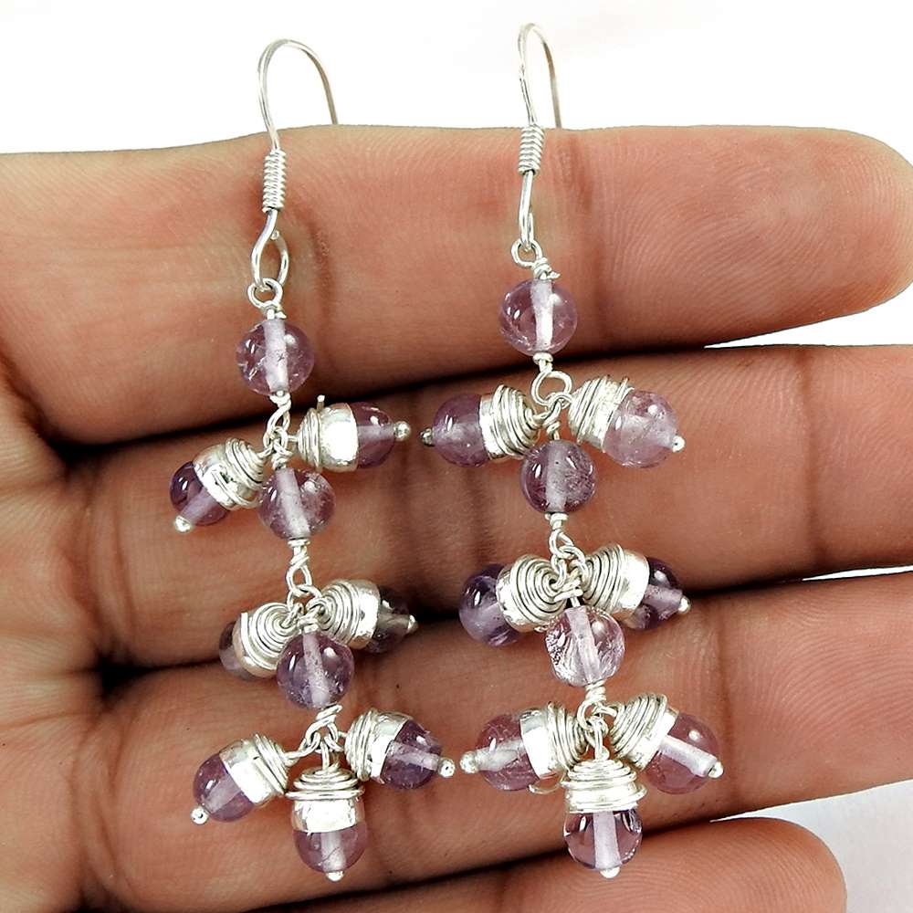 Lovely Amethyst Gemstone Sterling Silver Earrings Indian Sterling Silver Jewellery