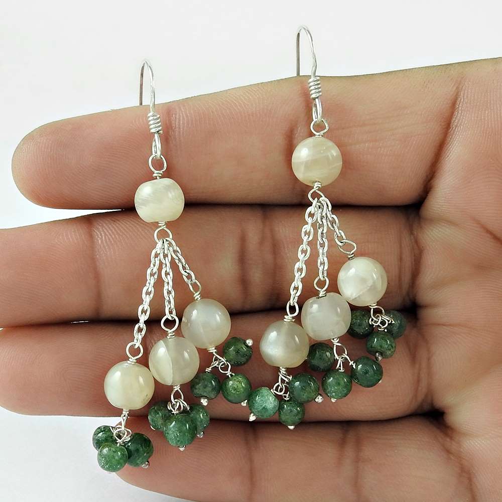Gift For Her Natural Aventurine Dangle Ethnic Earrings 925 Silver A23
