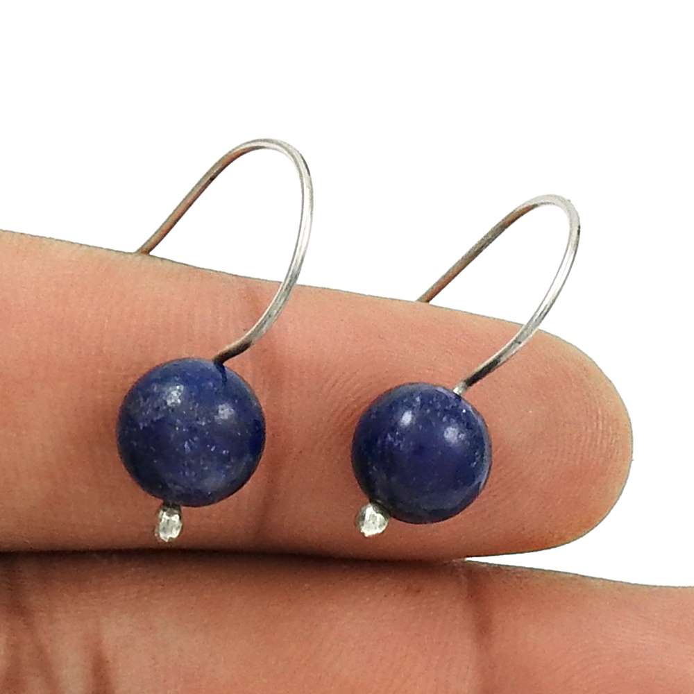 Natural Lapis Lazuli Dangle Dangle Earrings 925 Silver For Women N24