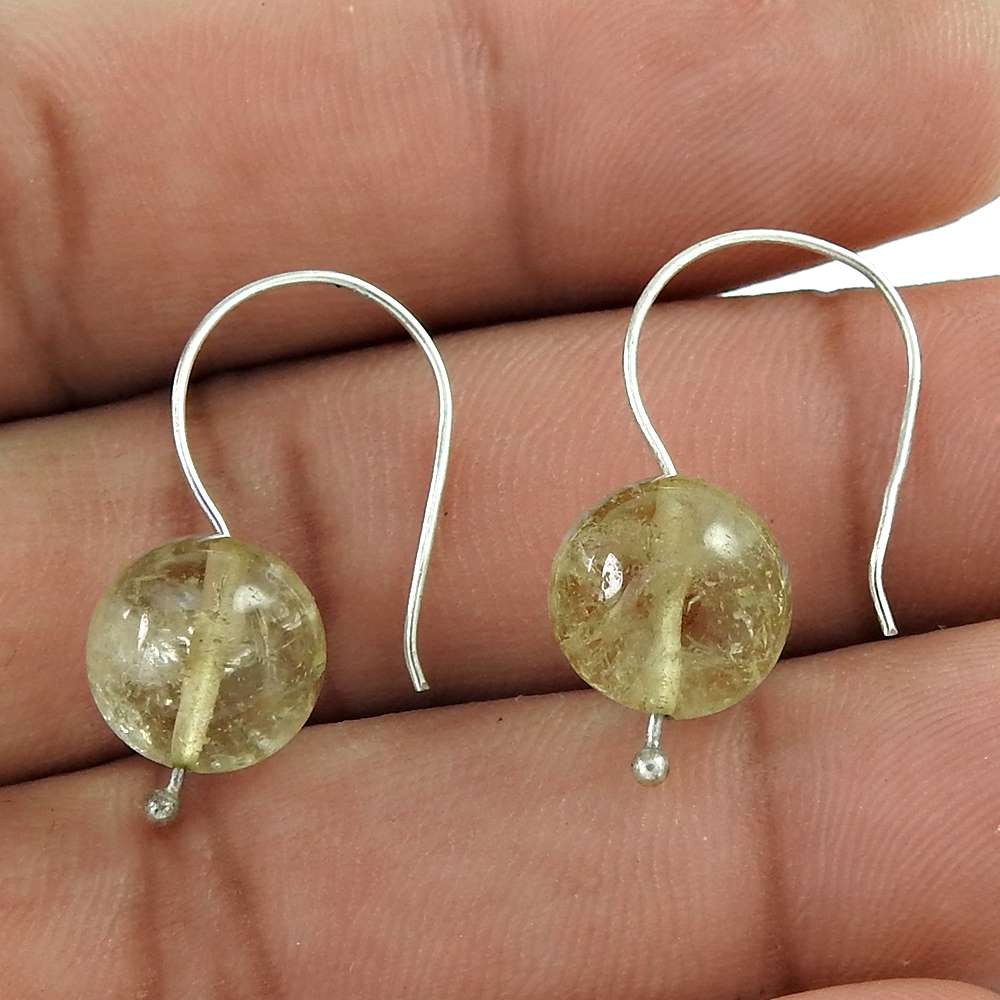 Natural Crystal Gemstone Dangle Tribal Earrings 925 Silver For Girls A25