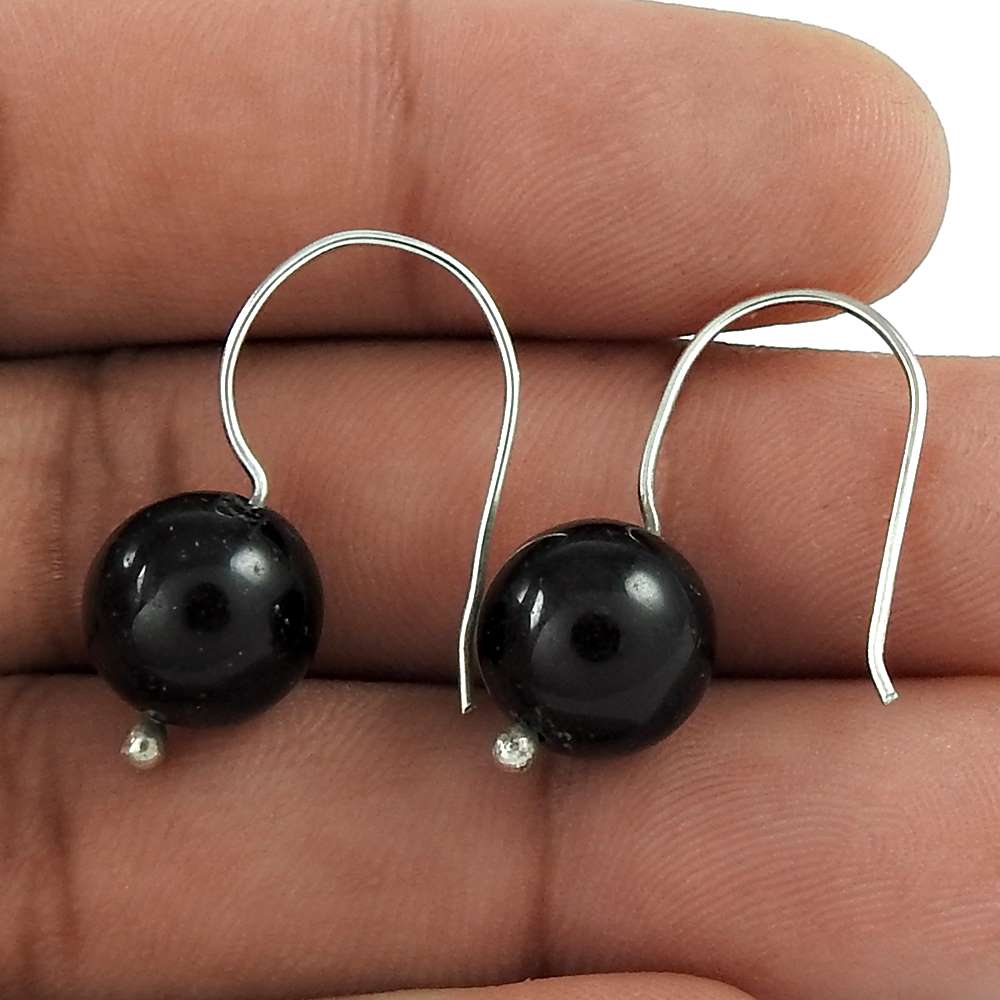 Gift For Her Natural Onyx Dangle Vintage Earrings 925 Silver G25