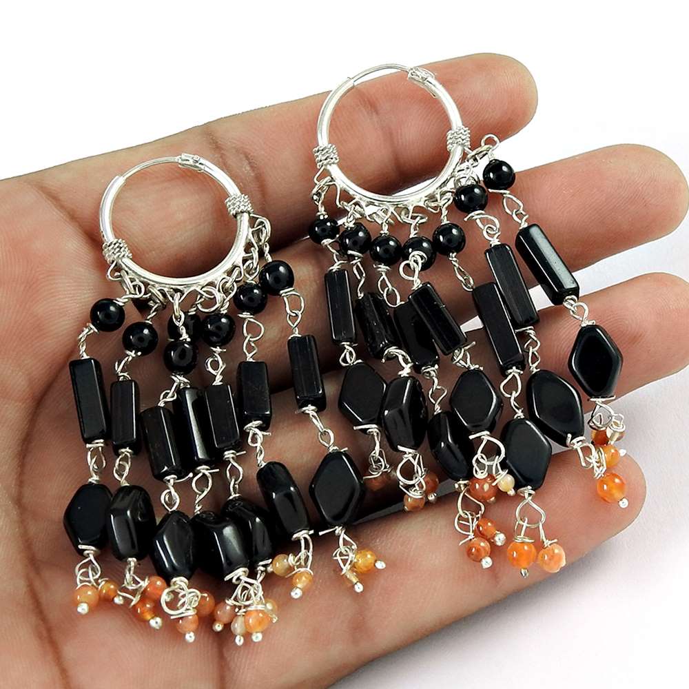 Misty Morning 925 Sterling Silver Black Onyx Carnelian Earrings Wholesale