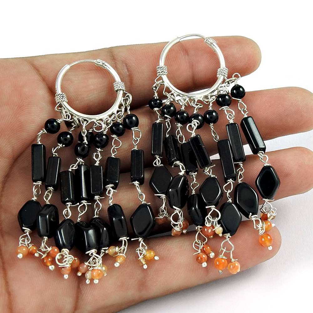 Fashion Design 925 Sterling Silver Black Onyx Carnelian Earrings Wholesaling