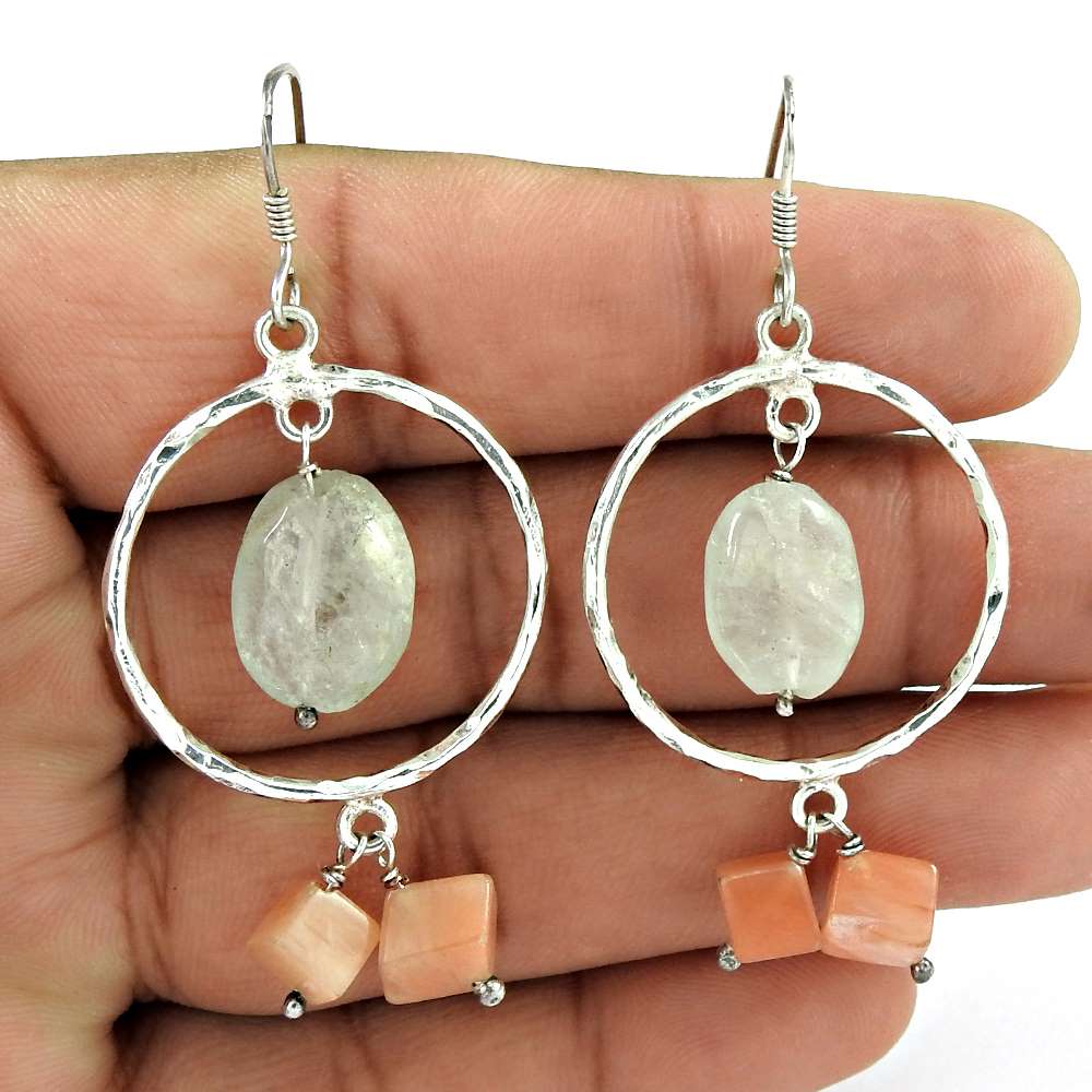 Gorgeous Carnelian Prehnite Gemstone Sterling Silver Earrings Jewelry Mayorista