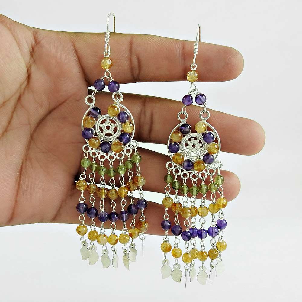 Woman Gift 925 Sterling Silver Natural Amethyst Gemstone Earrings C4