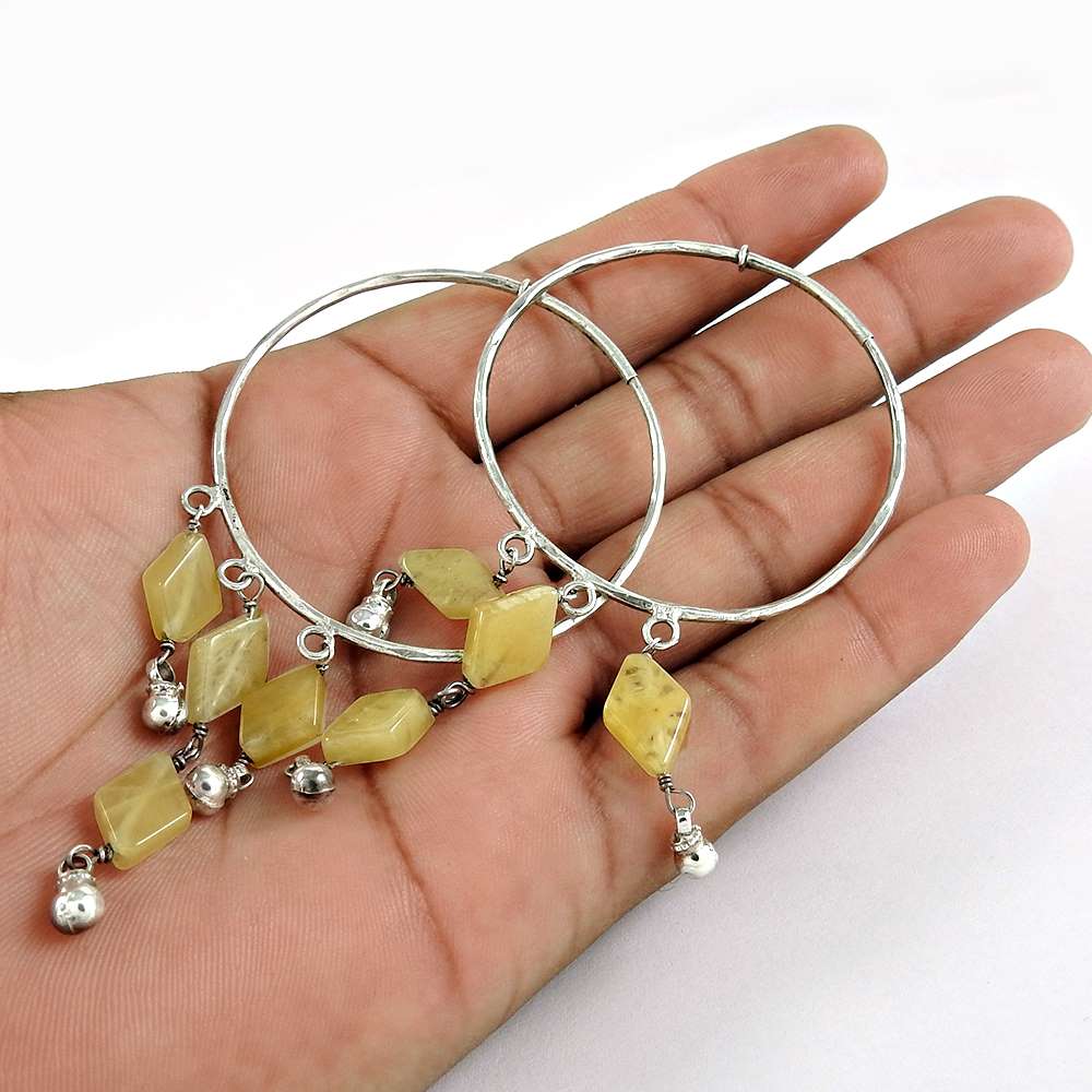 Gift For Women Hoop Earrings 925 Sterling Silver Natural Aventurine Gemstone D29