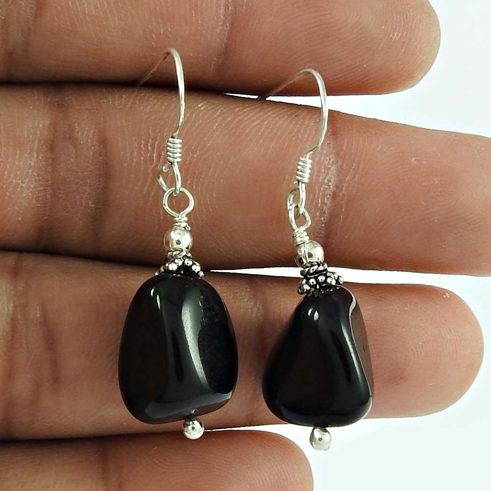 Party Wear Black Onyx Gemstone Earring 925 Sterling Silver Ethnic Jewellery