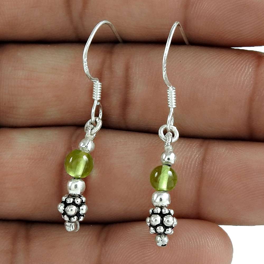 Gift For Her Natural Peridot Dangle Vintage Earrings 925 Silver E21
