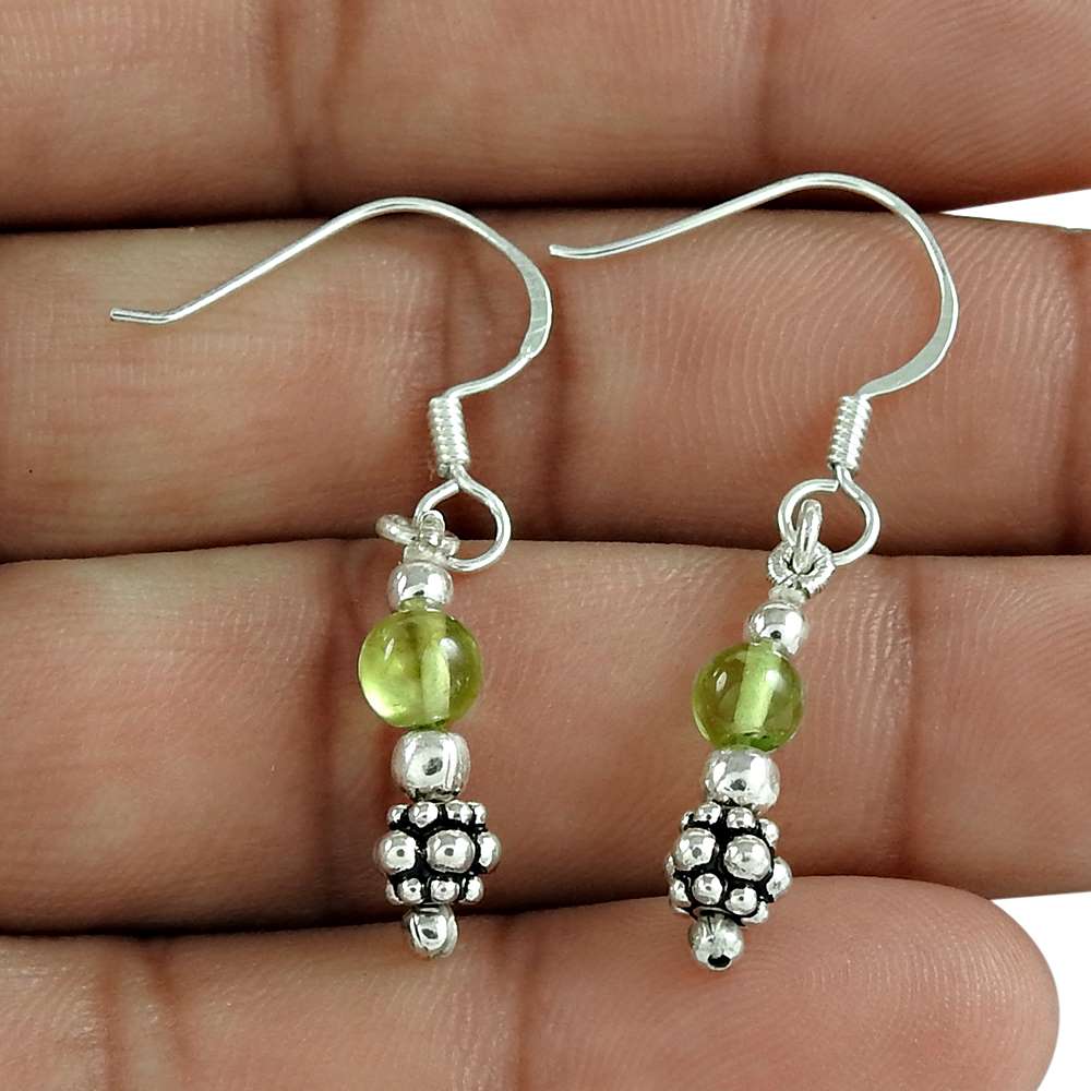 Gift For Her Natural Peridot Dangle Bohemian Earrings 925 Silver K29