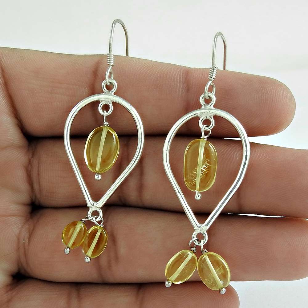 Birthday Gift For Her Natural Citrine Dangle Ethnic Earrings 925 Silver L29