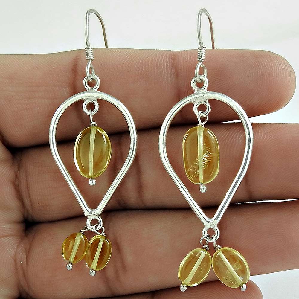 Gift For Her Natural Citrine Dangle Bohemian Earrings 925 Silver M29