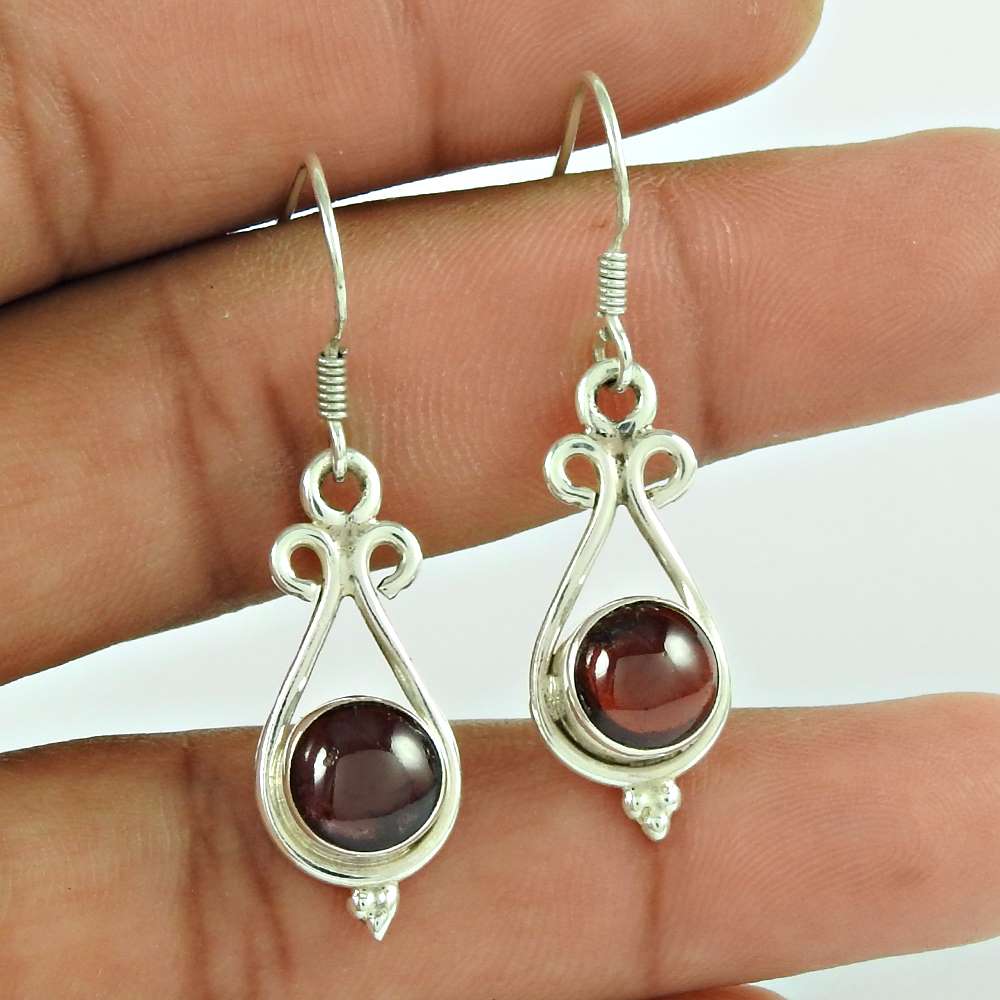 Birthday Gift For Her Natural Garnet Dangle Vintage Earrings 925 Silver J30