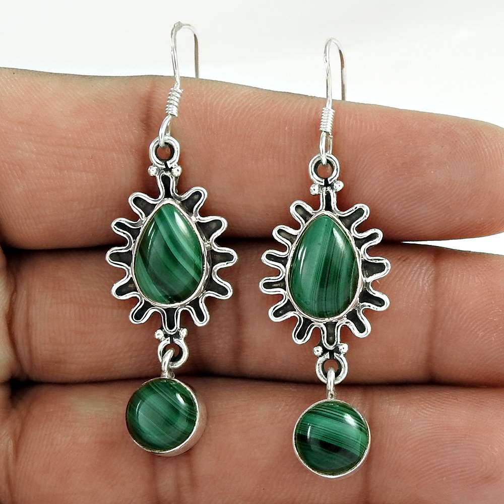 925 Sterling Silver Indian Jewelry Charming Malachite Gemstone Earrings