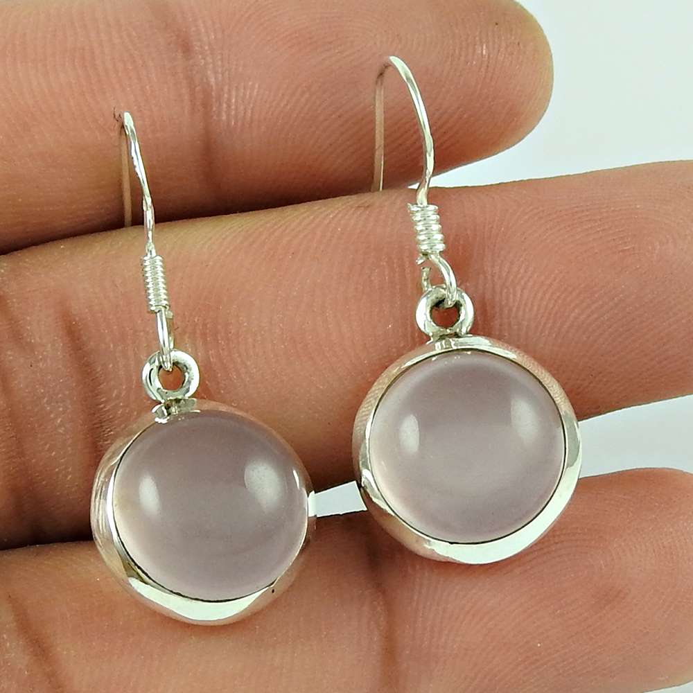 Natural Rose Quartz 925 Silver Dangle Vintage Earrings For Women P32