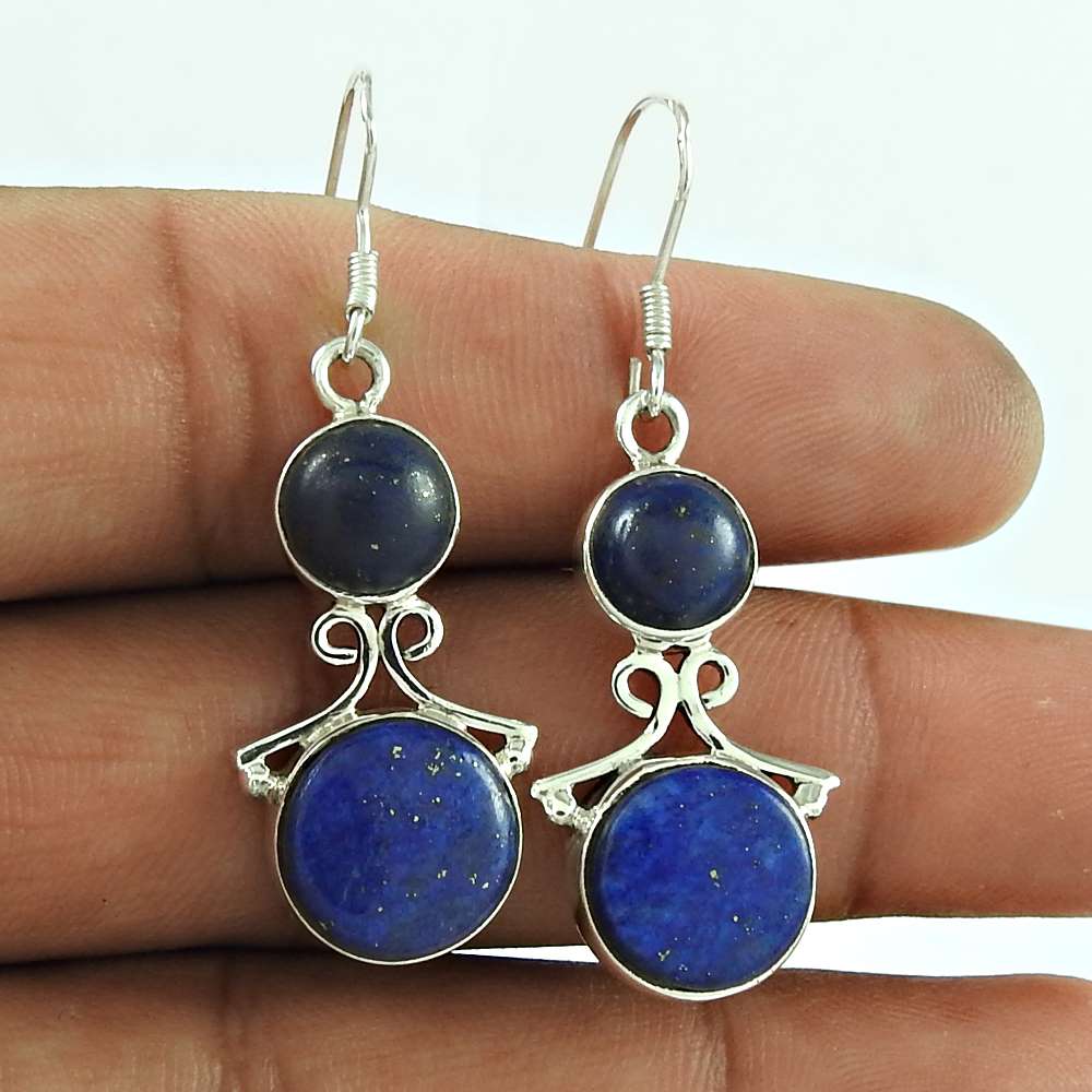 Scrumptious Lapis Gemstone 925 Sterling Silver Dangle Earrings Jewellery