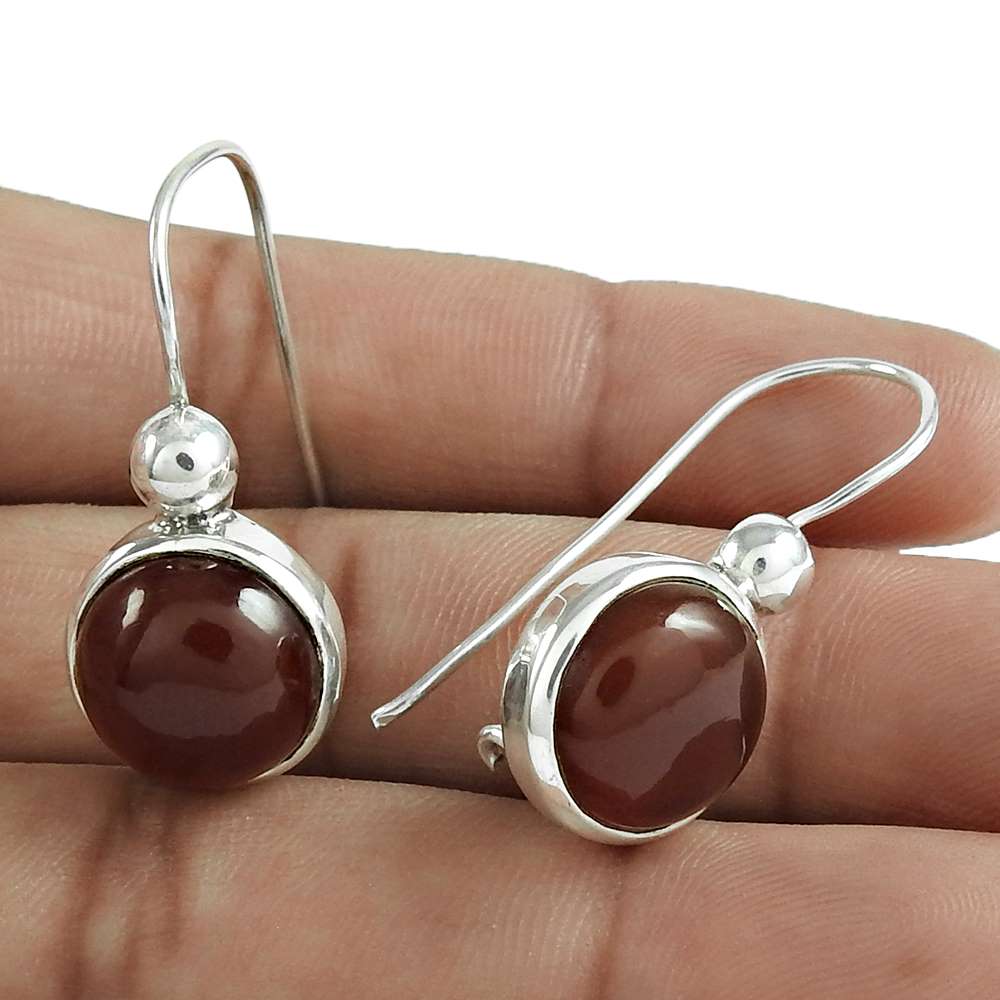 Gift For Her 925 Silver Natural Carnelian Dangle Tribal Earrings H33