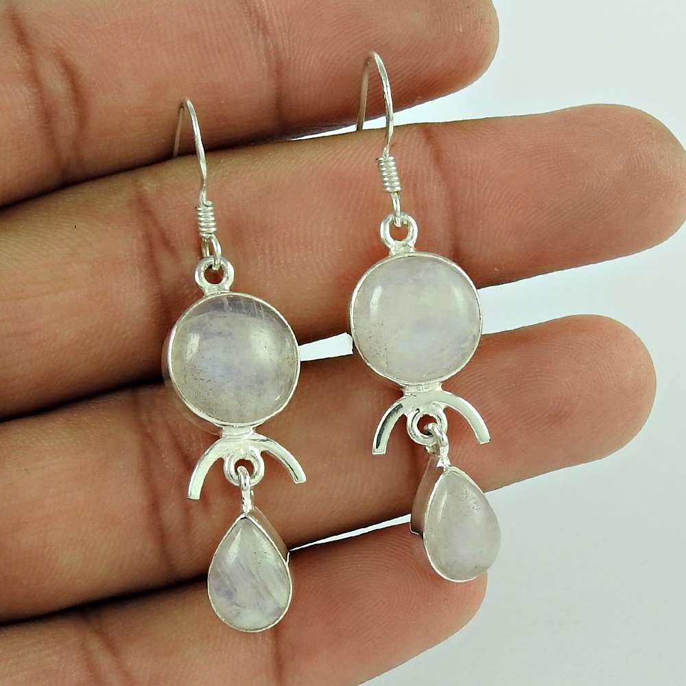 Big Amazing Rainbow Moonstone Gemstone Sterling Silver Earrings Jewelry Großhändler