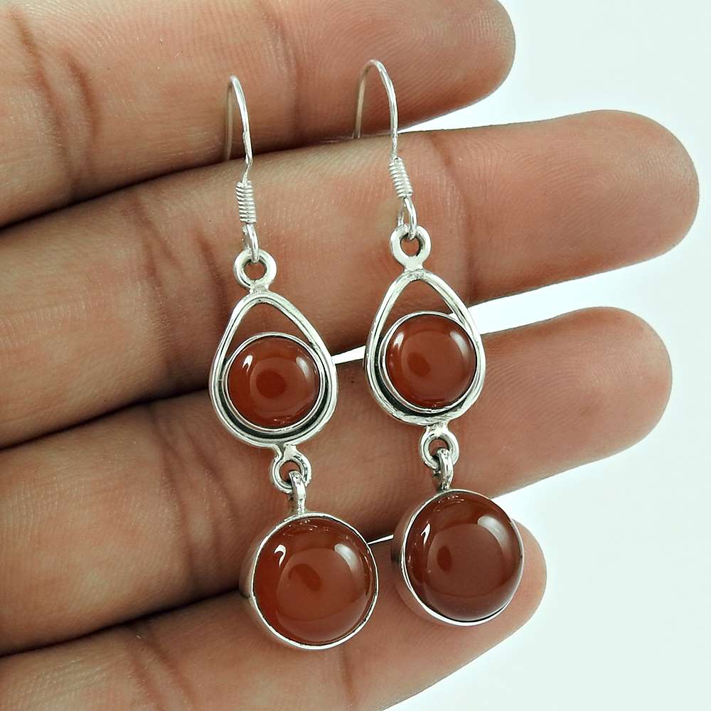 Classic 925 Sterling Silver Carnelian Gemstone Earring Jewellery