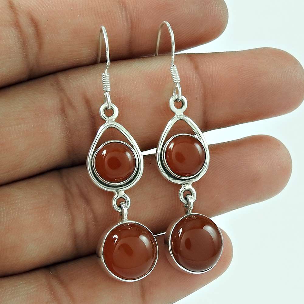 Amusable 925 Sterling Silver Carnelian Gemstone Earring Jewellery