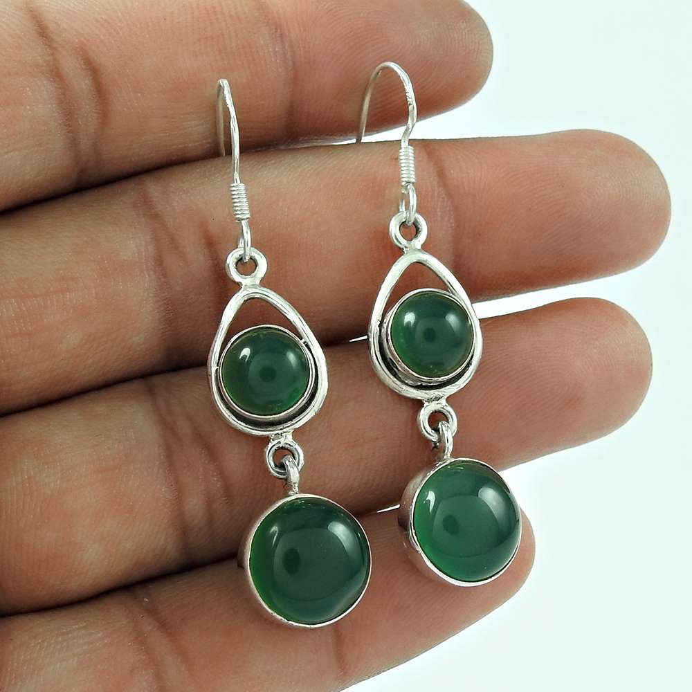 Trendy 925 Sterling Silver Green Onyx Gemstone Earring Jewellery