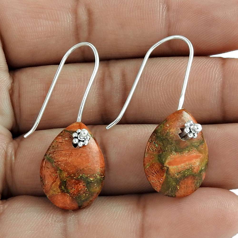 Natural Brown Copper Turquoise Dangle Tribal Earrings 925 Silver N34