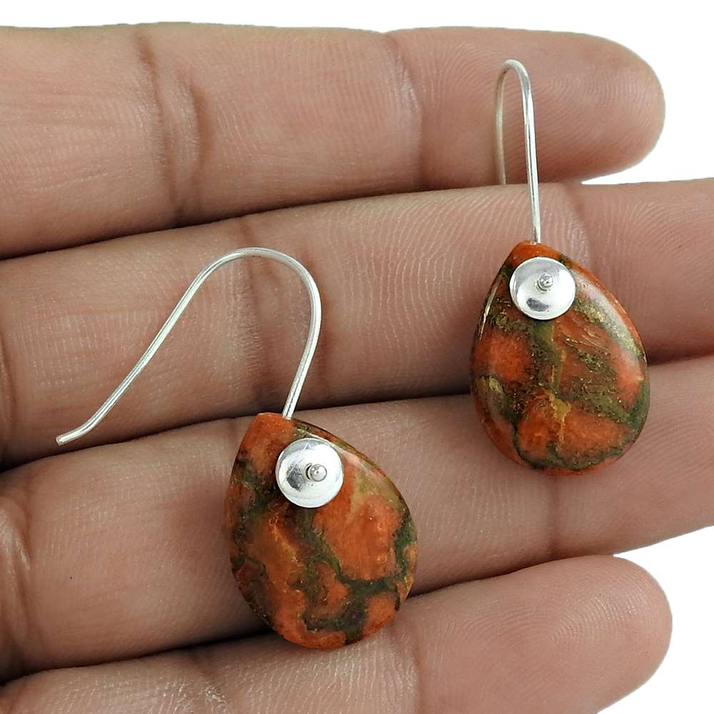 Natural Brown Copper Turquoise Dangle Tribal Earrings 925 Silver R34